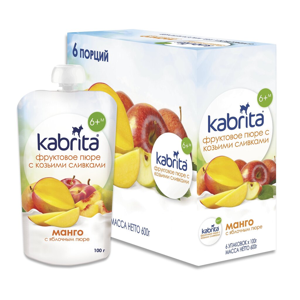 Kabrita Mango ir obuolių tyrelė Kabrita su ožkos pieno grietinėle, nuo 6 mėn., 100 g x6 dėžutė цена и информация | Tyrelės | pigu.lt