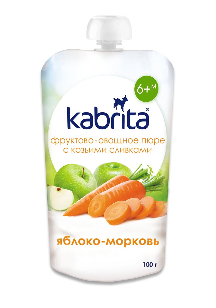 Kabrita Obuolių-morkų tyrelė Kabrita su ožkos pieno grietinėle, nuo 6 mėn., 100 g x6 dėžutė цена и информация | Tyrelės | pigu.lt