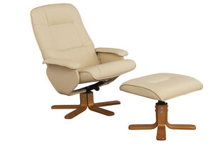 Кресло с подставкой для ног Notio Living Napoli, кремового/дубового цвета  цена и информация | Кресла в гостиную | pigu.lt