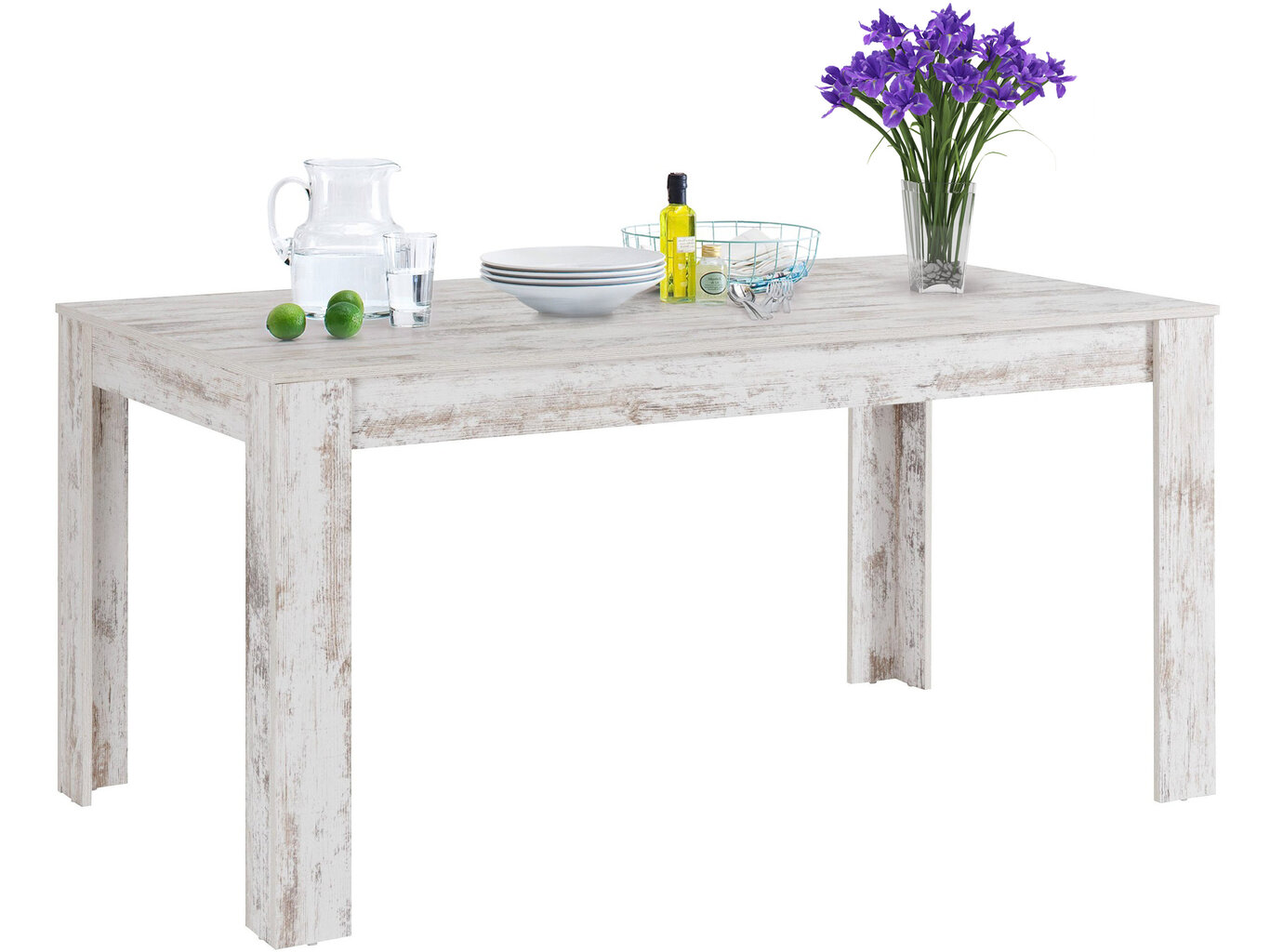 Valgomojo stalas Notio Living Lori 160 cm, senovinis baltas kaina ir informacija | Virtuvės ir valgomojo stalai, staliukai | pigu.lt