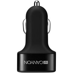 CANYON Universal 3xUSB car adapter, Input 12V-24V, Output 5V-3.1A, black rubber coating+black metal ring (side with USB is in plastic), 66*35.2*25.1mm, 0.025kg kaina ir informacija | Krovikliai telefonams | pigu.lt