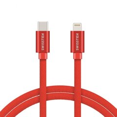 Swissten Textile USB-C To Lightning (MD818ZM/A) Data and Charging Cable Fast Charge / 3A / 1.2m Red kaina ir informacija | Kabeliai ir laidai | pigu.lt
