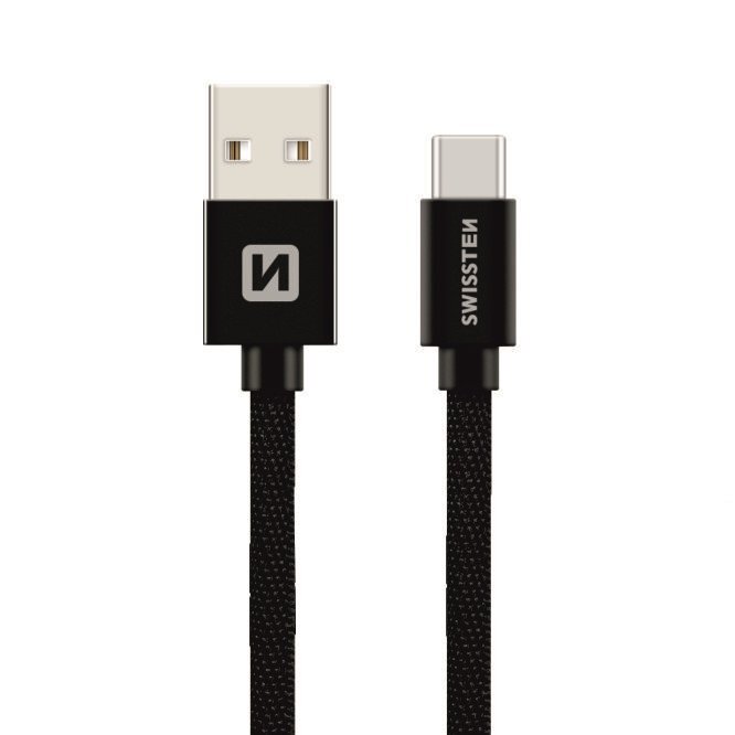 Swissten Textile Universal Quick Charge 3.1 USB-C Data and Charging Cable 3m Black цена и информация | Laidai telefonams | pigu.lt