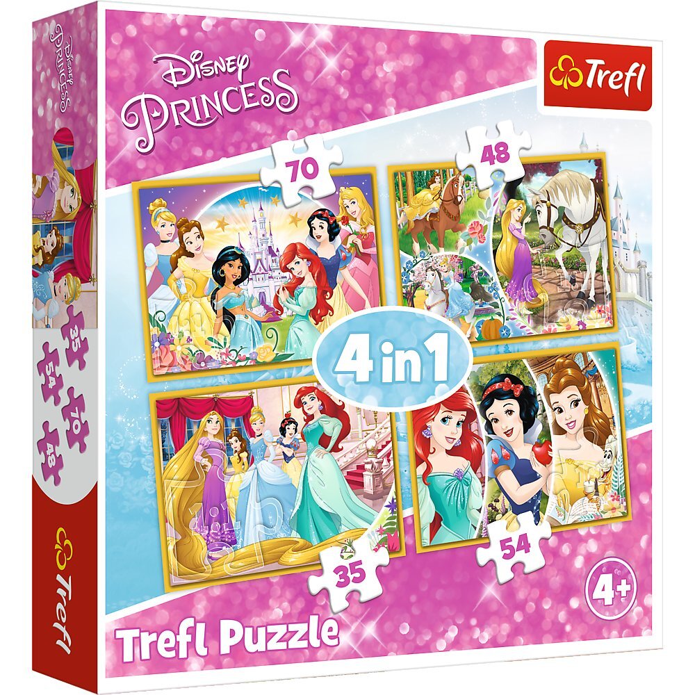 Dėlionių rinkinys Trefl 4 in 1 Disney Princess, 70+54+48+35 kaina ir informacija | Dėlionės (puzzle) | pigu.lt
