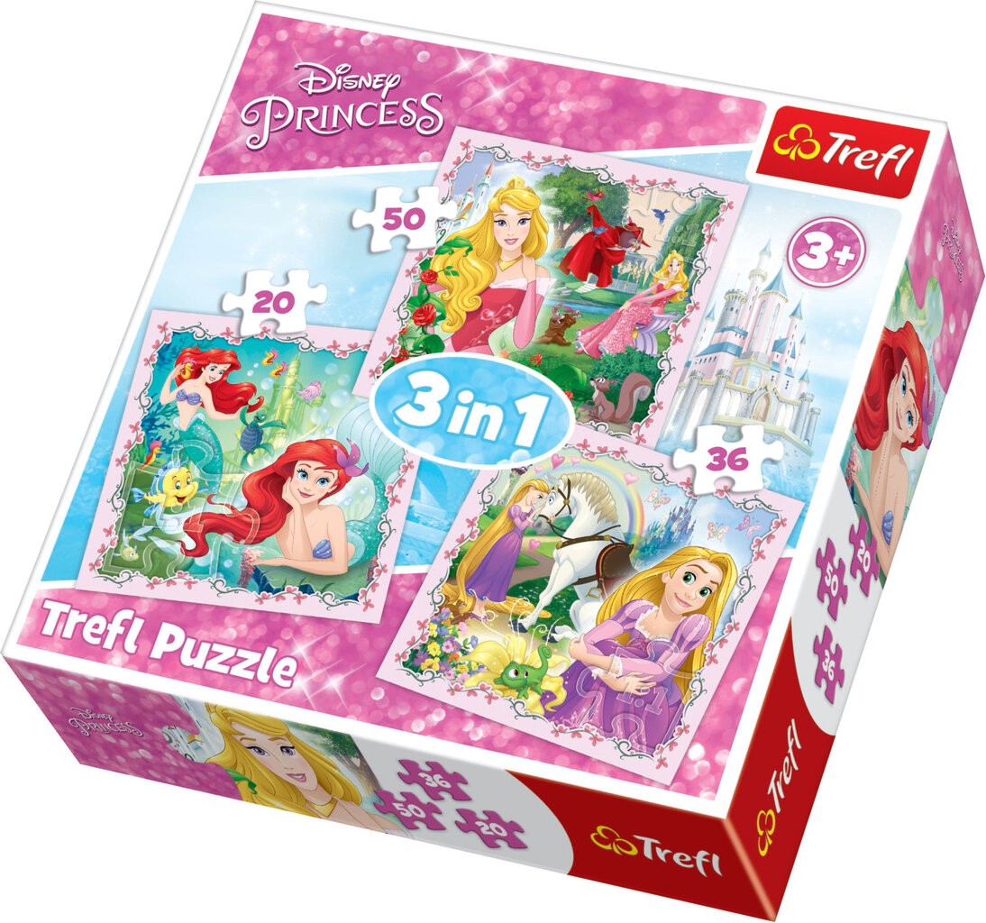 Dėlionių rinkinys Trefl 3 in 1 Disney Princess, 20+50+36 kaina ir informacija | Dėlionės (puzzle) | pigu.lt