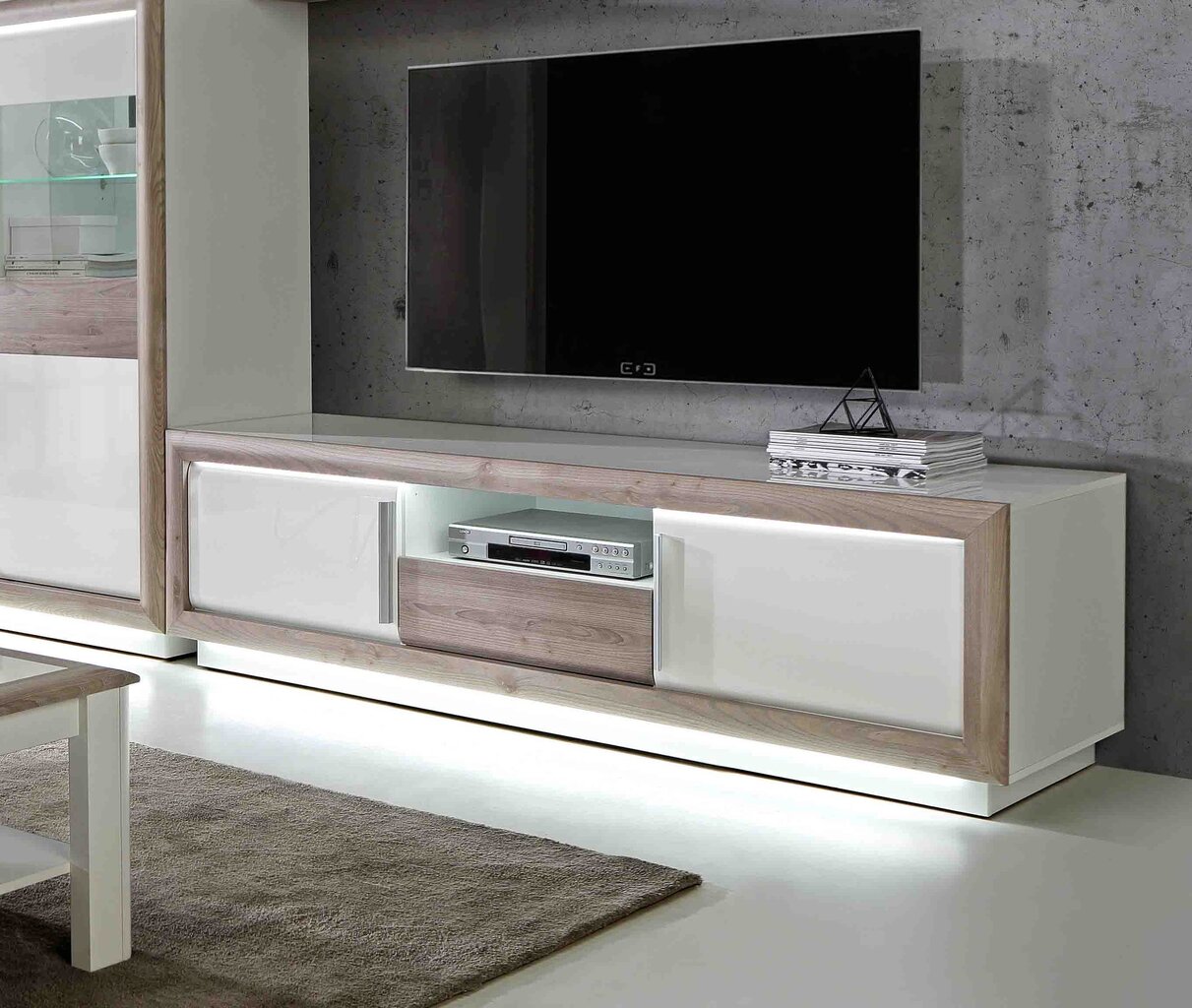TV staliukas Forte Canne CQNT131B-C141, baltos/rudos spalvos kaina ir informacija | TV staliukai | pigu.lt