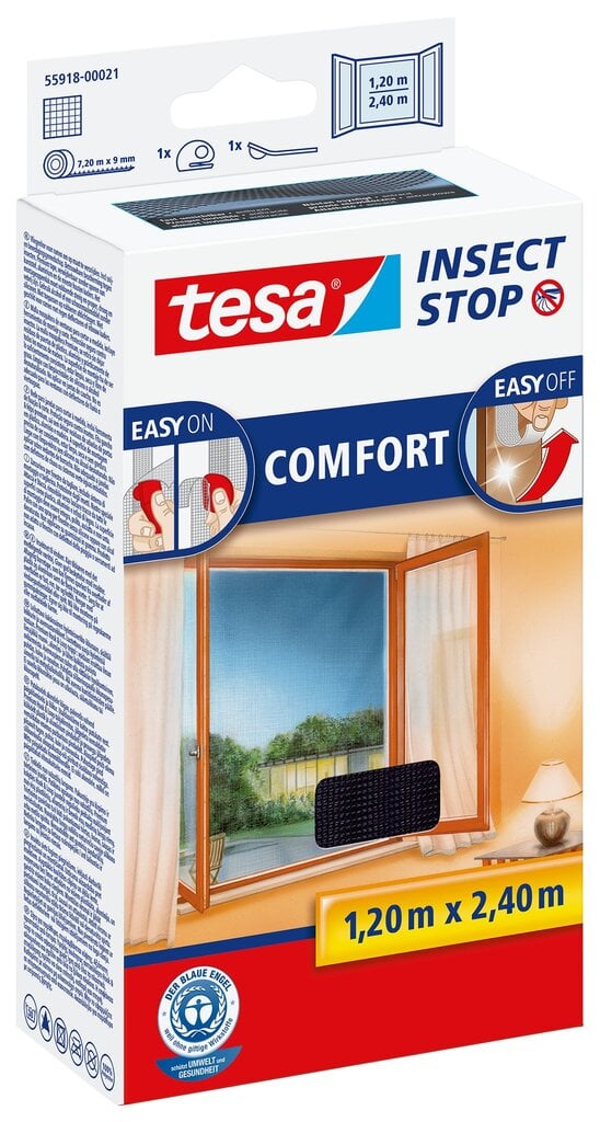 Apsauginis tinklelis langams nuo vabzdžių TESA COMFORT juodas 1,2mx2,4m цена и информация | Tinkleliai nuo vabzdžių | pigu.lt
