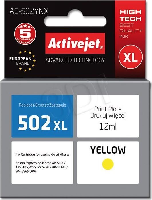Rašalinio spausdintuvo kasetė Activejet AE-502YNX, geltona цена и информация | Kasetės rašaliniams spausdintuvams | pigu.lt