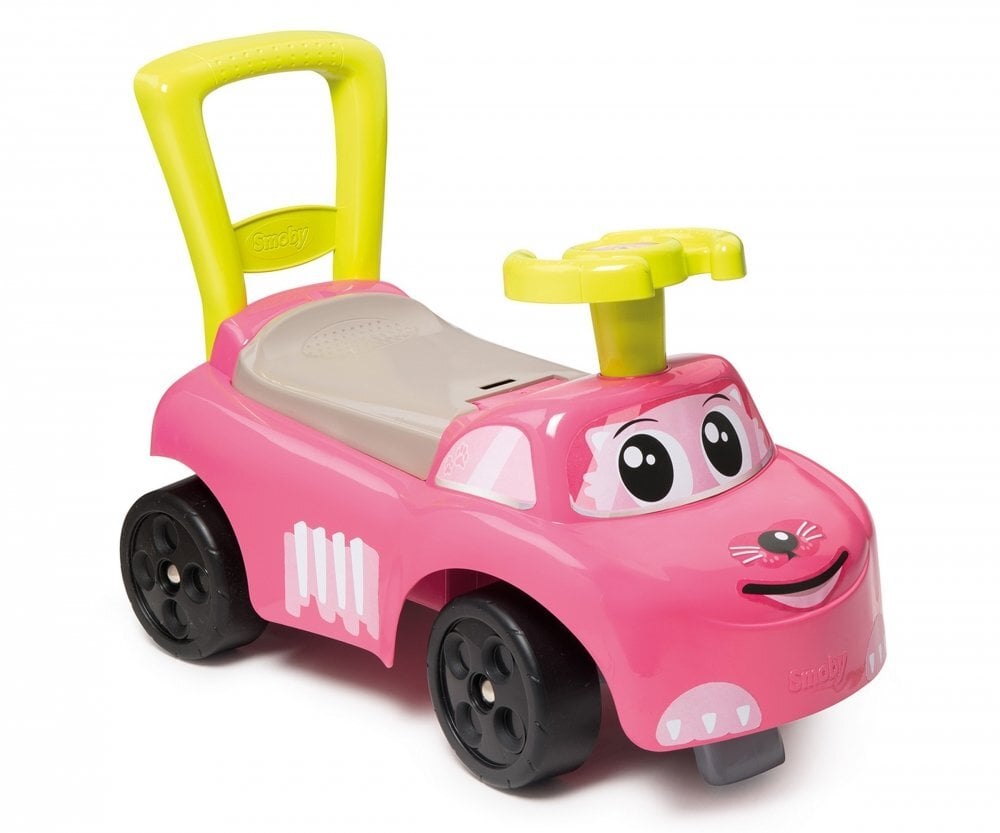 Paspiriama mašinėlė - stumdukas vaikams Smoby Auto Pink Ride-on, 10+ mėn. kaina ir informacija | Žaislai kūdikiams | pigu.lt