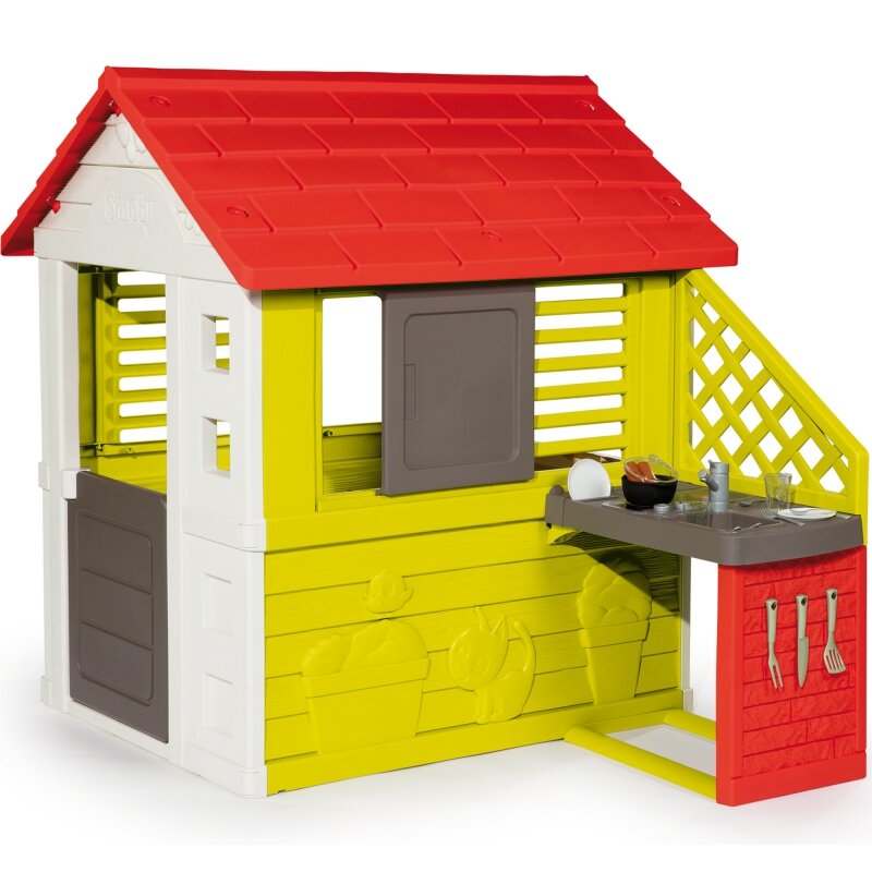 Vaikų žaidimų namelis su virtuve Smoby Nature Playhouse + Summer Kitchen, 145x110x127 cm kaina ir informacija | Vaikų žaidimų nameliai | pigu.lt