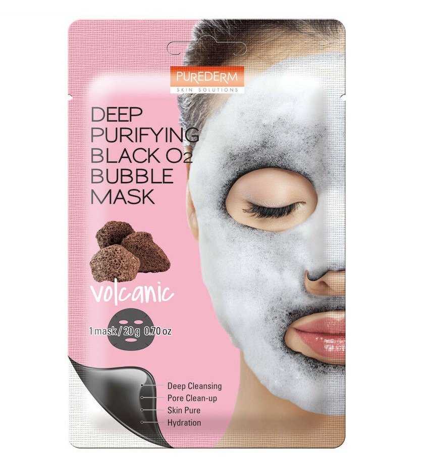 Giliai valanti burbulinė veido kaukė Purederm Black O2 Bubble Volcanic, 20 g kaina ir informacija | Veido kaukės, paakių kaukės | pigu.lt