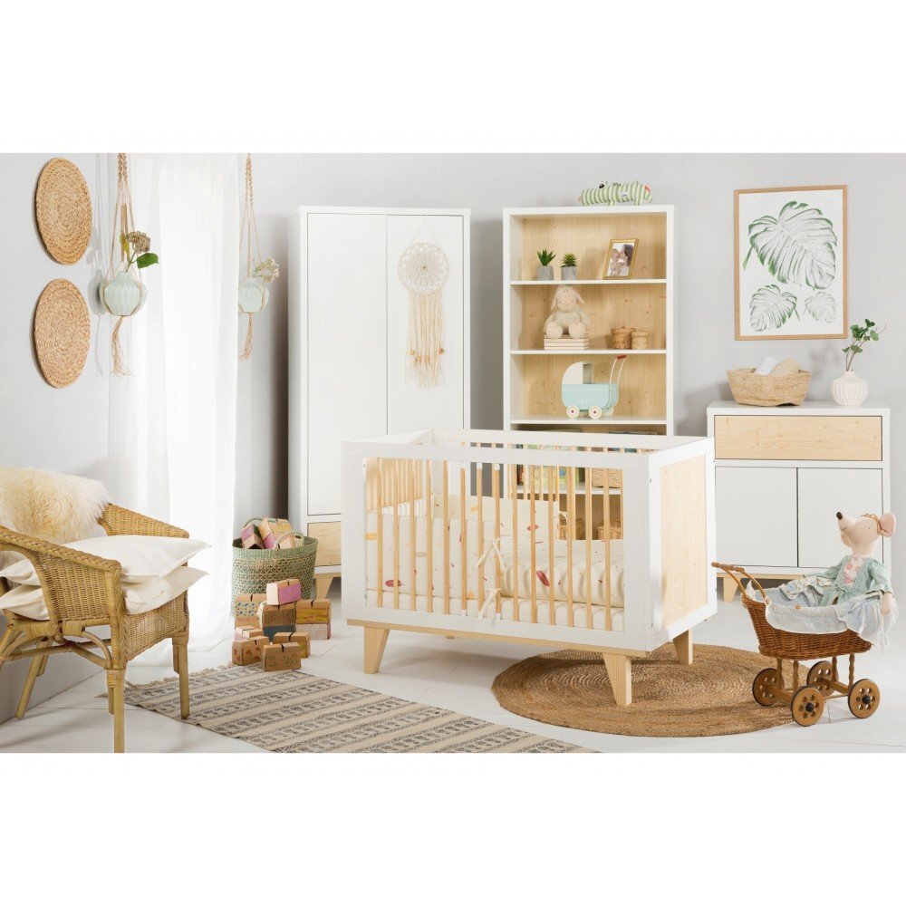 Lova Lydia, 60x120 cm, ąžuolo/baltos spalvos kaina ir informacija | Kūdikių lovytės | pigu.lt