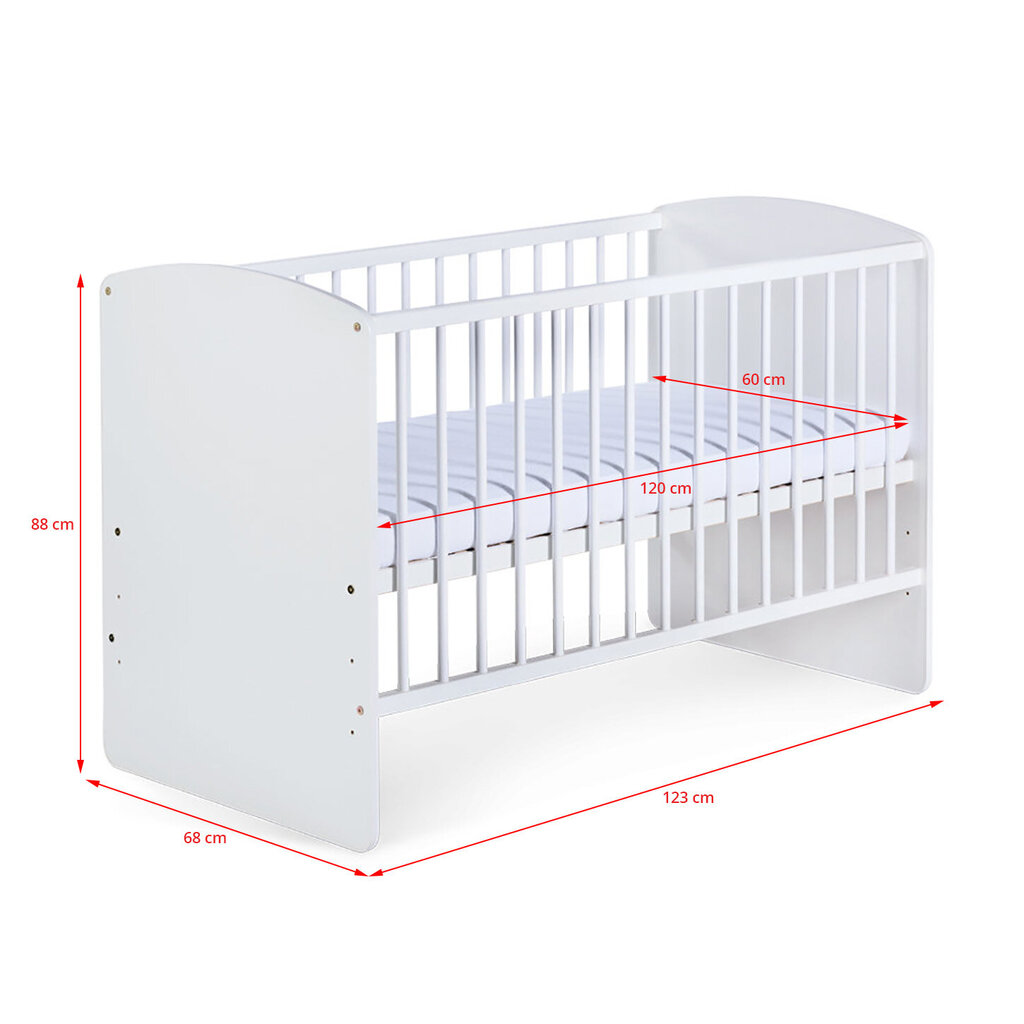 Lova Karolina II 60x120 cm, balta kaina ir informacija | Kūdikių lovytės | pigu.lt