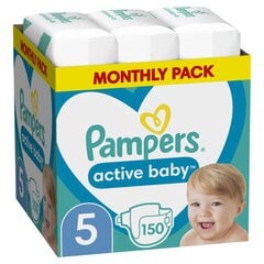 Sauskelnės PAMPERS Active Baby-Dry, Monthly Pack, 5 dydis, 11-16kg, 150 vnt. kaina ir informacija | Pampers Vaikams ir kūdikiams | pigu.lt