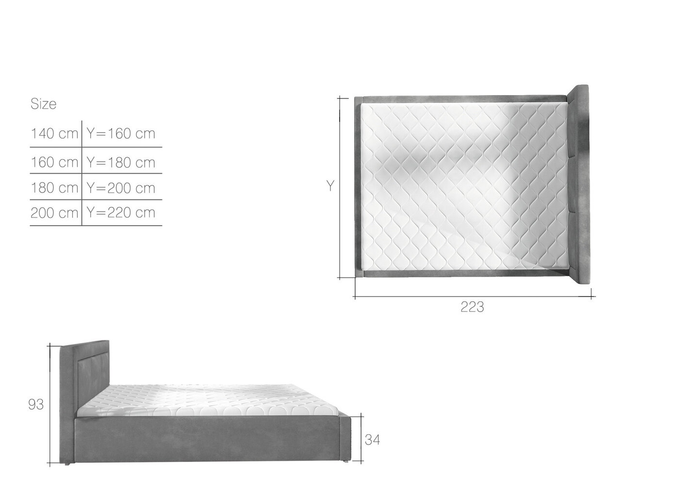 Lova NORE Belluno MTP, 160x200 cm, tamsiai pilka kaina ir informacija | Lovos | pigu.lt