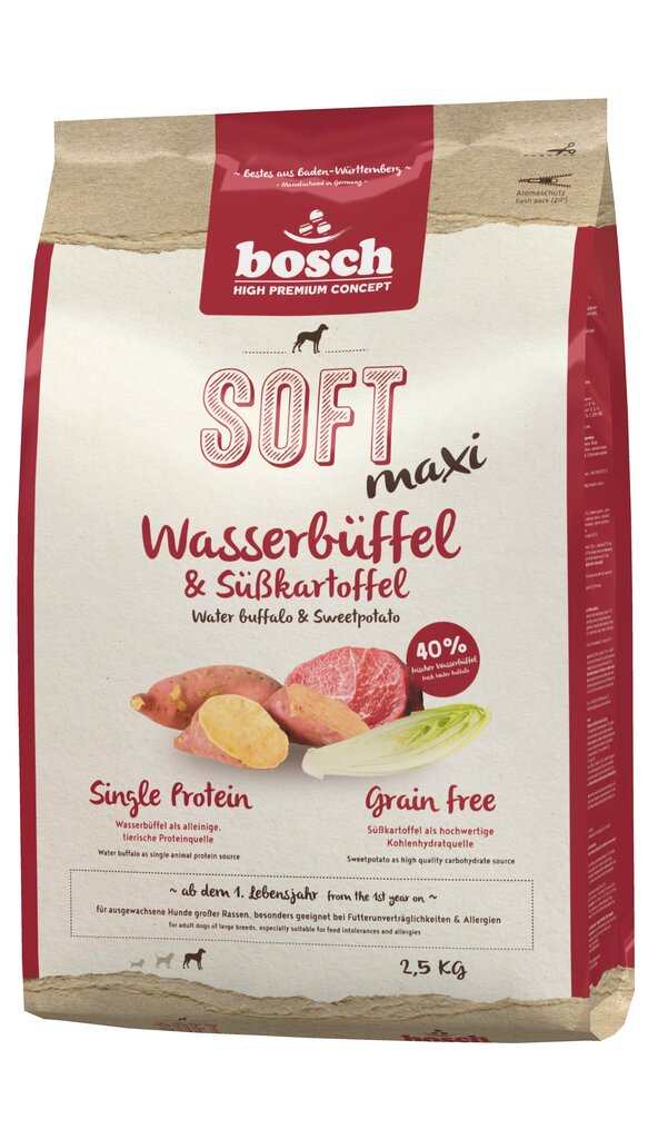 Bosch Pet Food Plus SOFT MAXI Water Buffalo & Sweetpotato 2,5kg kaina ir informacija | Sausas maistas šunims | pigu.lt