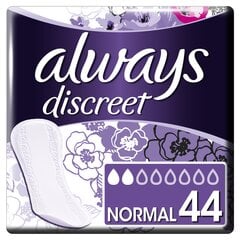 Гигиенические прокладки ALWAYS DISCREET Normal, легкое недержание мочи, 44 шт. цена и информация | Тампоны, гигиенические прокладки для критических дней, ежедневные прокладки | pigu.lt