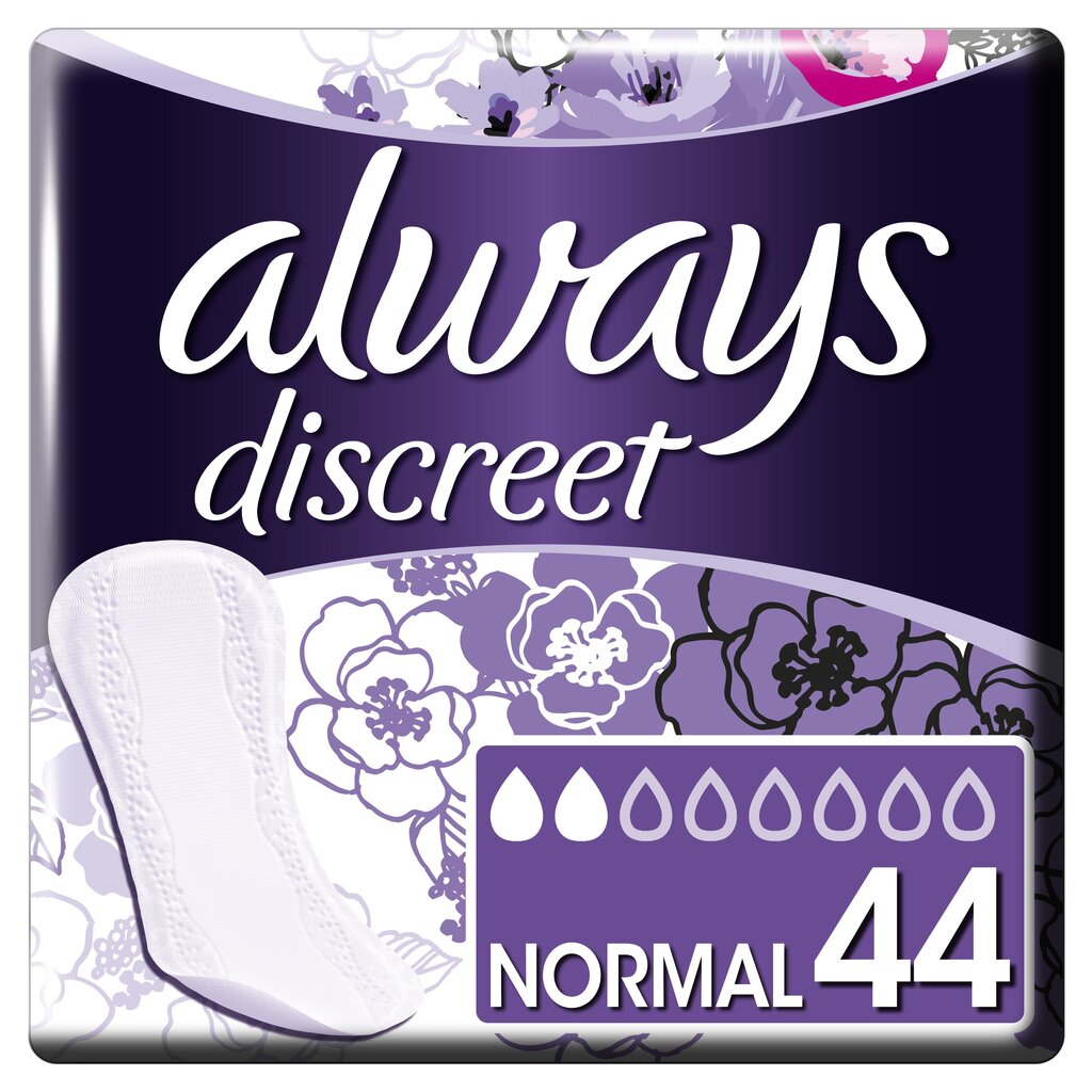 Higieniniai įklotai ALWAYS DISCREET Normal, lengvam šlapimo nelaikymui, 44 vnt. kaina ir informacija | Tamponai, higieniniai paketai, įklotai | pigu.lt