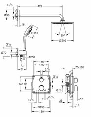 Grohe Grohtherm potinkinė dušo sistema Cosmopolitan 210 su termostatu, 34734000 kaina ir informacija | Dušo komplektai ir panelės | pigu.lt