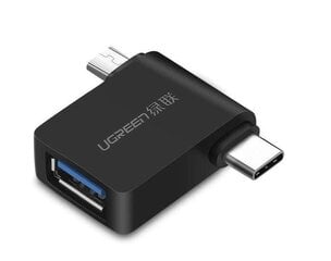 Переходник Ugreen OTG USB-A 3.0 на USB-C и micro-USB, черный цена и информация | Адаптеры, USB-разветвители | pigu.lt