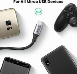 Ugreen US290 laidas micro USB, QC 3.0 2.4A, 1 m, juodas kaina ir informacija | Kabeliai ir laidai | pigu.lt