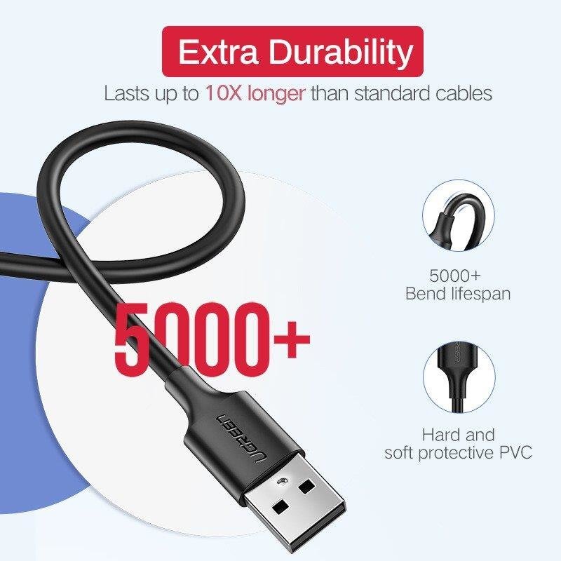 Ugreen USB - micro USB kabelis, 1.5 m, juodas цена и информация | Kabeliai ir laidai | pigu.lt