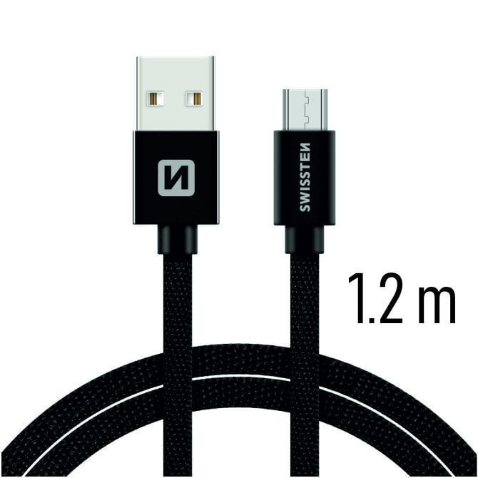Swissten Textile Quick Charge Universal Micro USB Data and Charging Cable 1.2m Black цена и информация | Laidai telefonams | pigu.lt