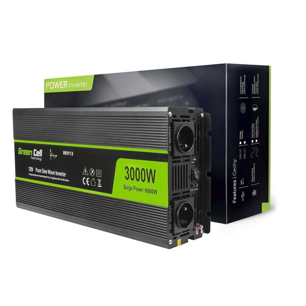 Įtampos keitiklis Green Cell ® 12V 230V, 3000W/6000W kaina ir informacija | Įtampos keitikliai | pigu.lt