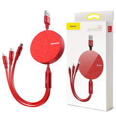 Кабель Baseus Fabric Retractable USB - micro USB / Lightning / USB-C с 3.5A 1,2 м, красный (CAMLT-BY09) цена и информация | Кабели для телефонов | pigu.lt
