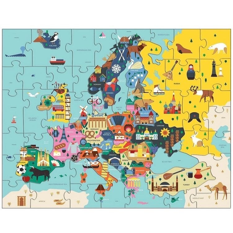 Geografinė dėlionė Mudpuppy Europa, 70 dalių kaina ir informacija | Dėlionės (puzzle) | pigu.lt