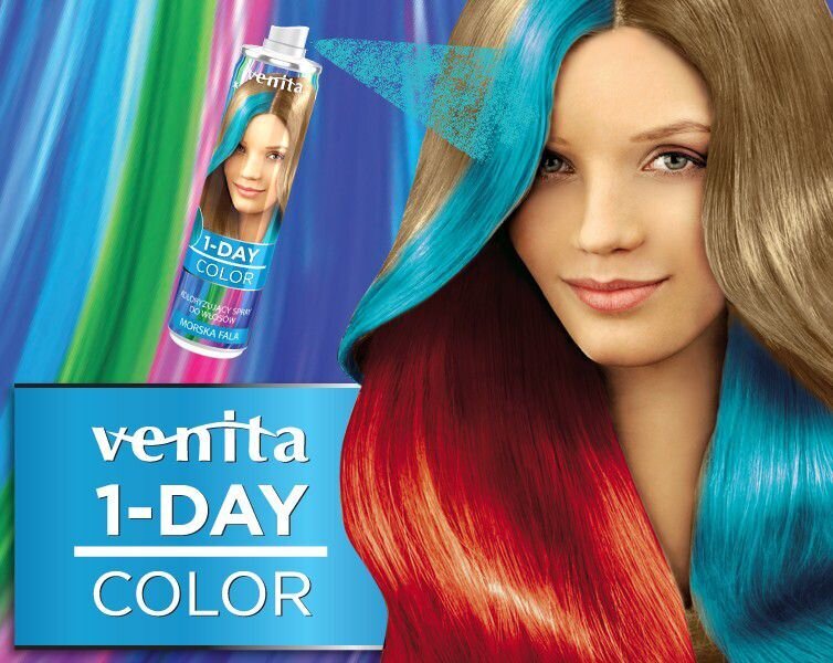 Purškiami trumpalaikiai plaukų dažai Venita 1-Day Color Morska Fala, 50ml цена и информация | Plaukų dažai | pigu.lt