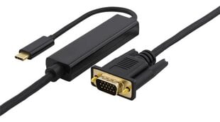 Deltaco USBC-1087-K, USB-C, VGA, DisplayPort, 2m kaina ir informacija | Kabeliai ir laidai | pigu.lt