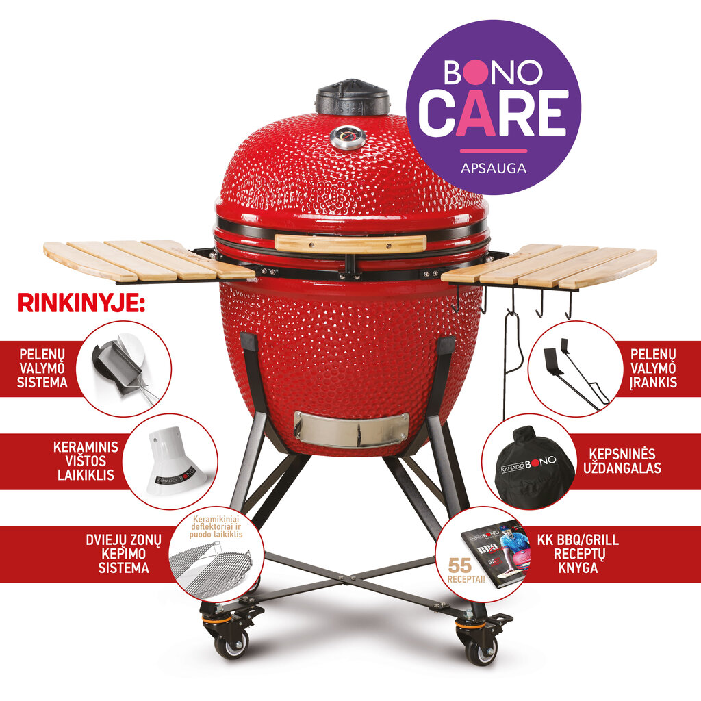 Keraminė kepsninė KAMADO BONO GRANDE 59cm, raudona цена и информация | Kepsninės, griliai | pigu.lt