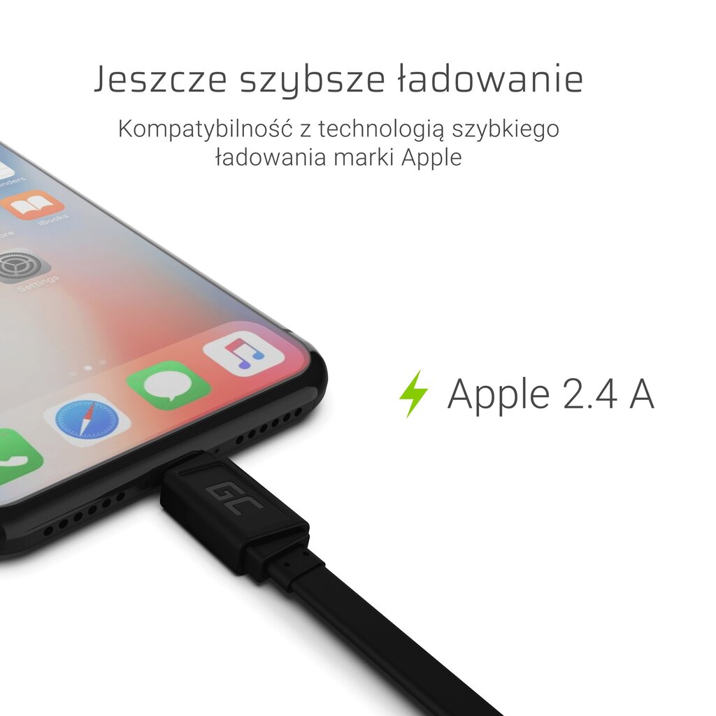 Green Cell greito krovimo laidas USB/Lightning (Apple 2.4A), 25 cm kaina ir informacija | Laidai telefonams | pigu.lt