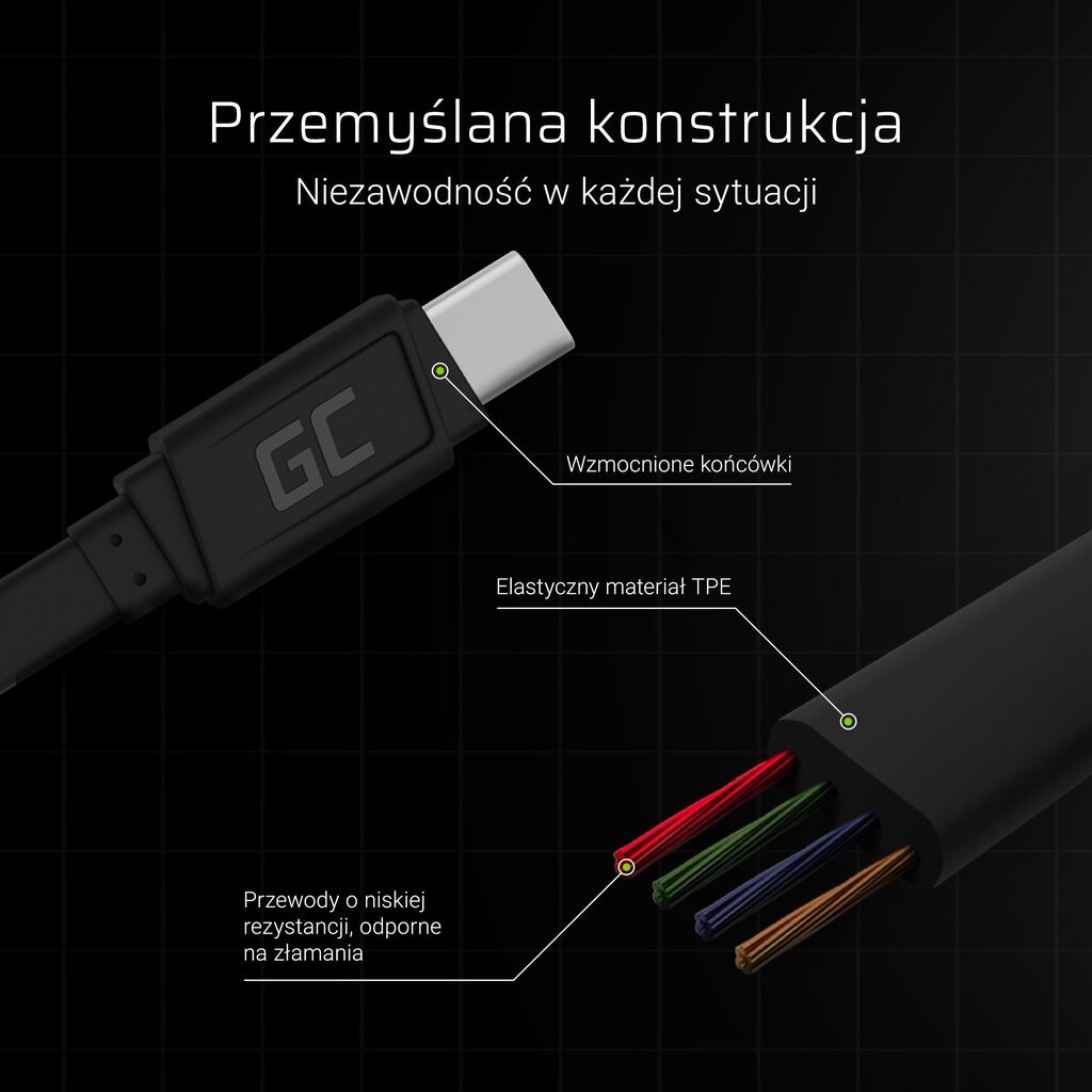 Green Cell greito krovimo laidas USB/USB-C, 25 cm kaina ir informacija | Laidai telefonams | pigu.lt