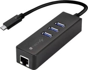 Tinklo adapteris su USB šakotuvu Techly IDATA-USB-ETGIGA-3C2 USB-C į Gigabit RJ45 3x USB3.2 Gen1 iki 5Gbps kaina ir informacija | Adapteriai, USB šakotuvai | pigu.lt