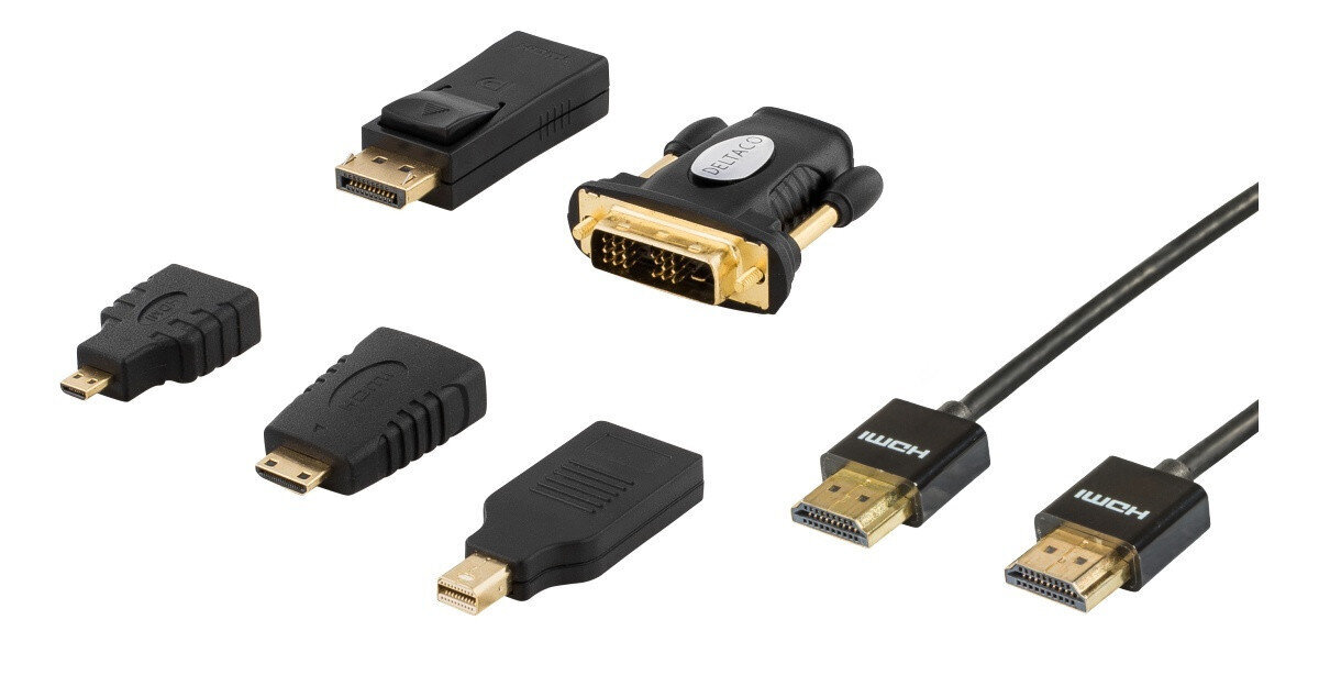 Deltaco HDMI-251, Micro HDMI, Mini HDMI, DisplayPort, Mini DisplayPort, DVI, HDMI, 2m kaina ir informacija | Kabeliai ir laidai | pigu.lt