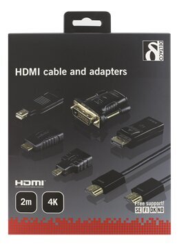 Deltaco HDMI-251, Micro HDMI, Mini HDMI, DisplayPort, Mini DisplayPort, DVI, HDMI, 2m kaina ir informacija | Kabeliai ir laidai | pigu.lt