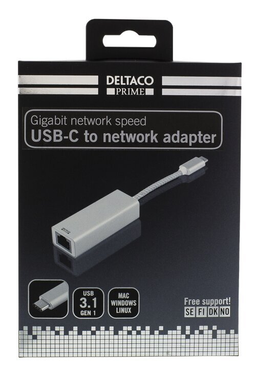 Tinklo adapteris Deltaco Prime USBC-1077, RJ45/USB-C kaina ir informacija | Kabeliai ir laidai | pigu.lt