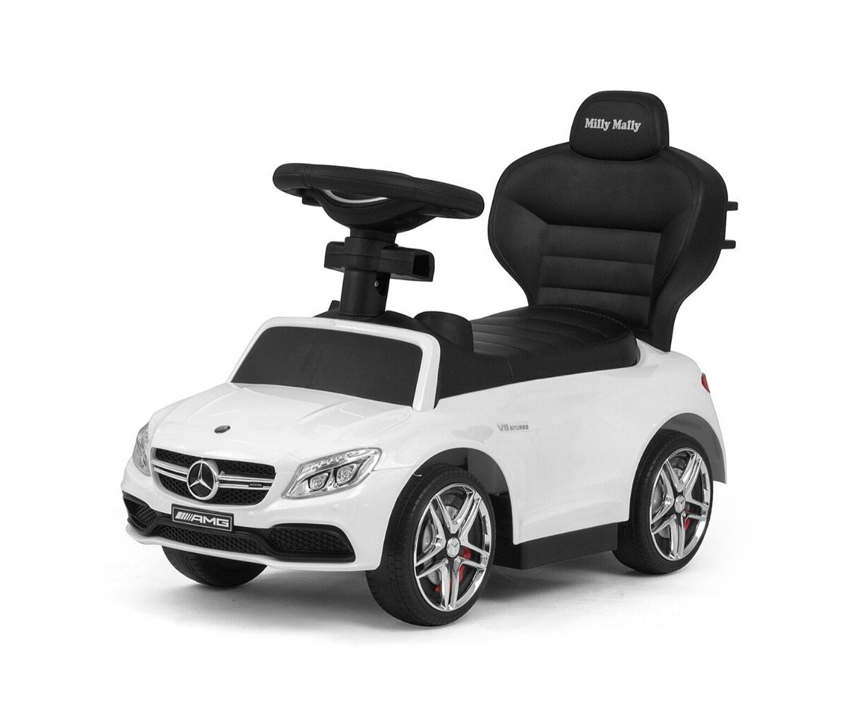 Paspiriama mašinėlė su rankena Mercedes-AMG C63 Coupe White kaina ir informacija | Žaislai kūdikiams | pigu.lt