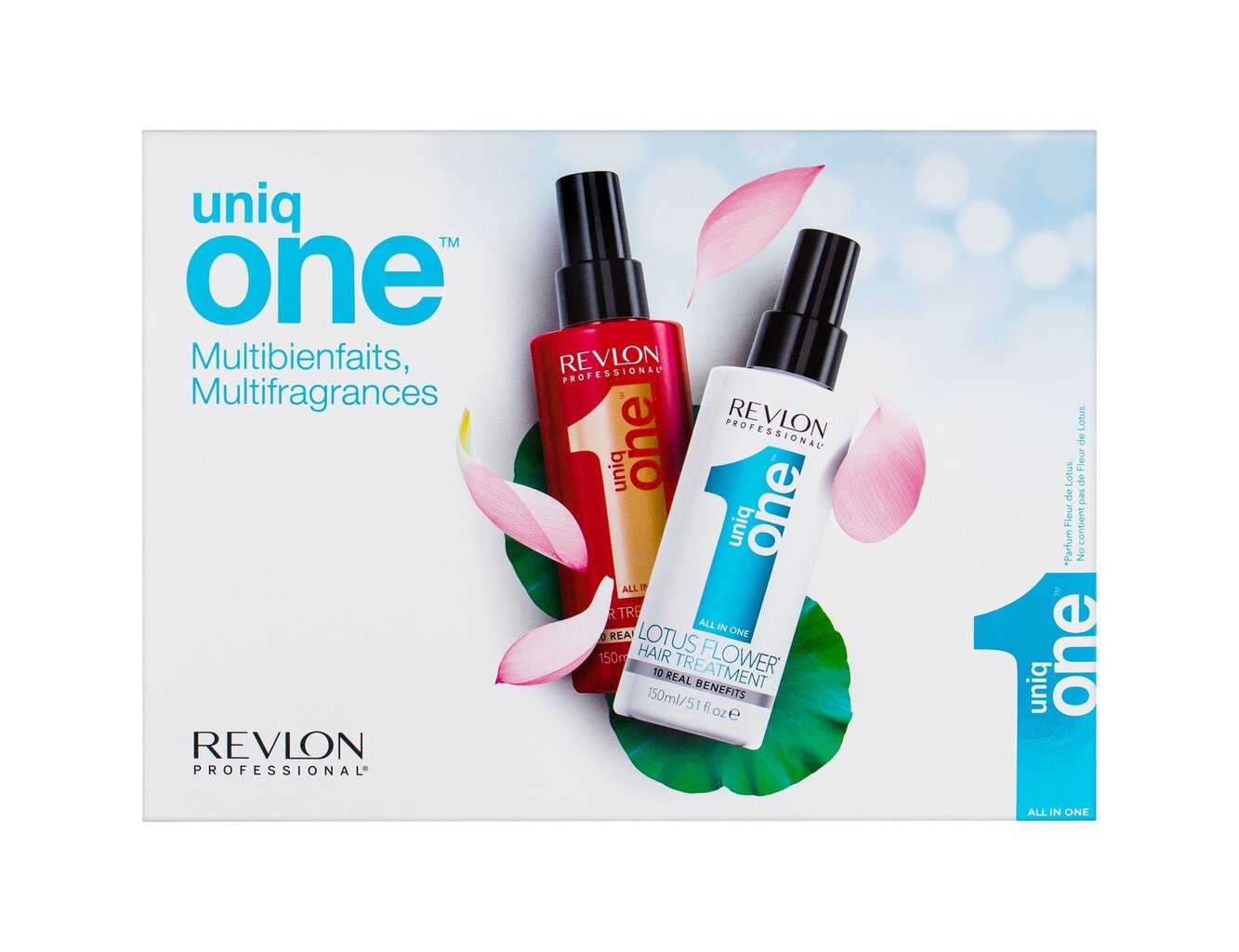 Purškiamų kaukių rinkinys plaukams Revlon Professional Uniq One: kaukė Classic 150 ml + kaukė Lotus Flower 150 ml kaina ir informacija | Priemonės plaukų stiprinimui | pigu.lt