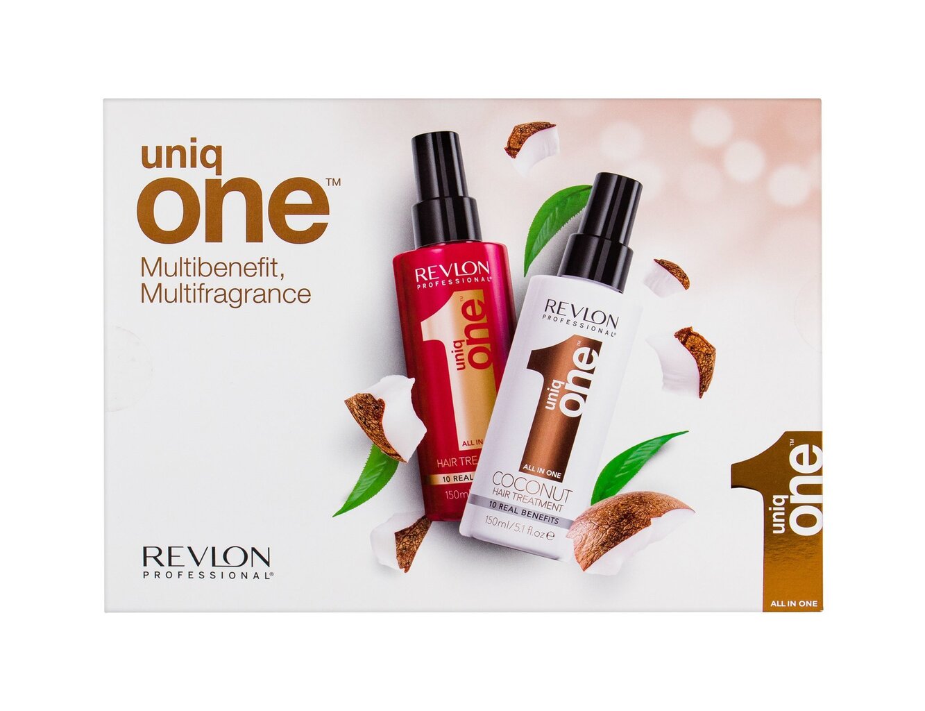 Purškiamų kaukių rinkinys plaukams Revlon Professional Uniq One: kaukė Classic 150 ml + kaukė Coconut 150 ml kaina ir informacija | Priemonės plaukų stiprinimui | pigu.lt