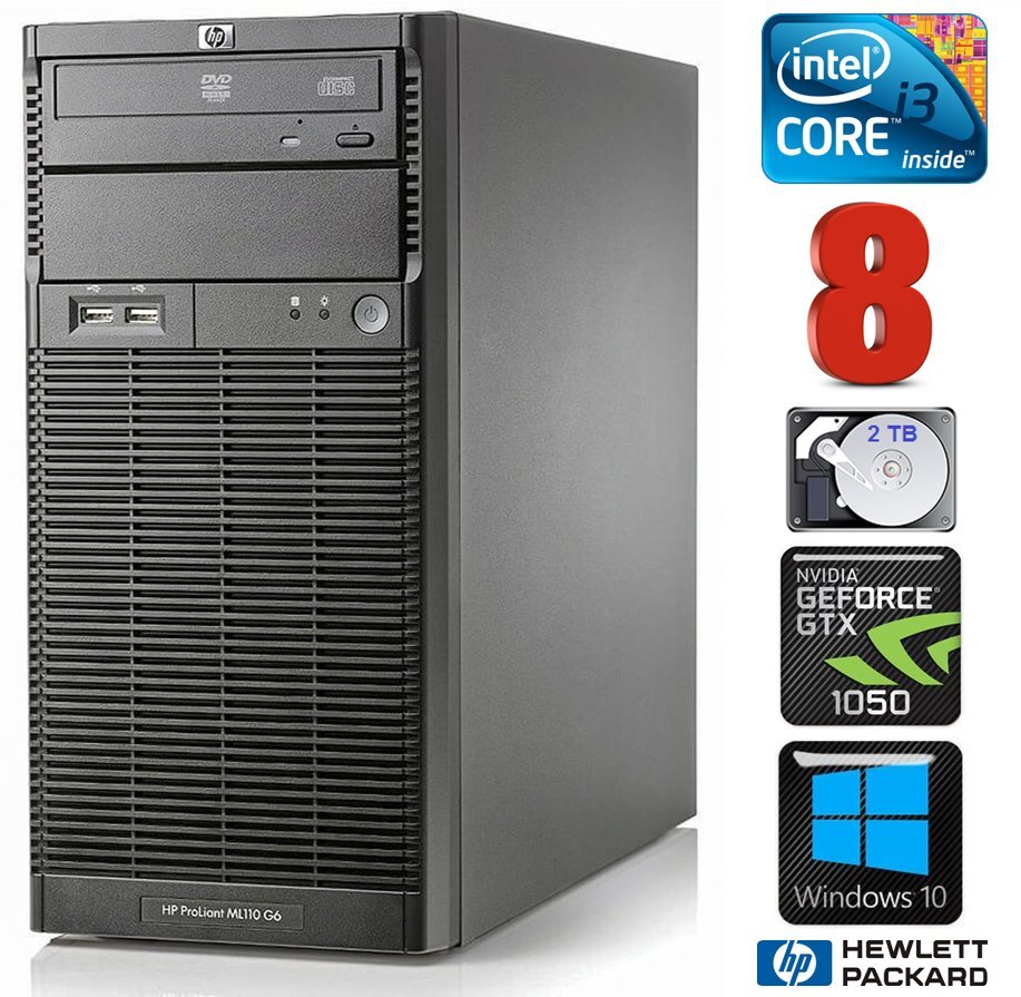 HP ProLiant ML110 G6 i3-550 8GB 2TB GTX1050 2GB DVD WIN10 kaina ir informacija | Stacionarūs kompiuteriai | pigu.lt