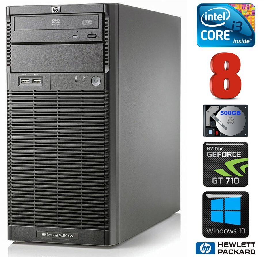 HP ProLiant ML110 G6 i3-550 8GB 500GB GT710 2GB DVD WIN10 kaina ir informacija | Stacionarūs kompiuteriai | pigu.lt