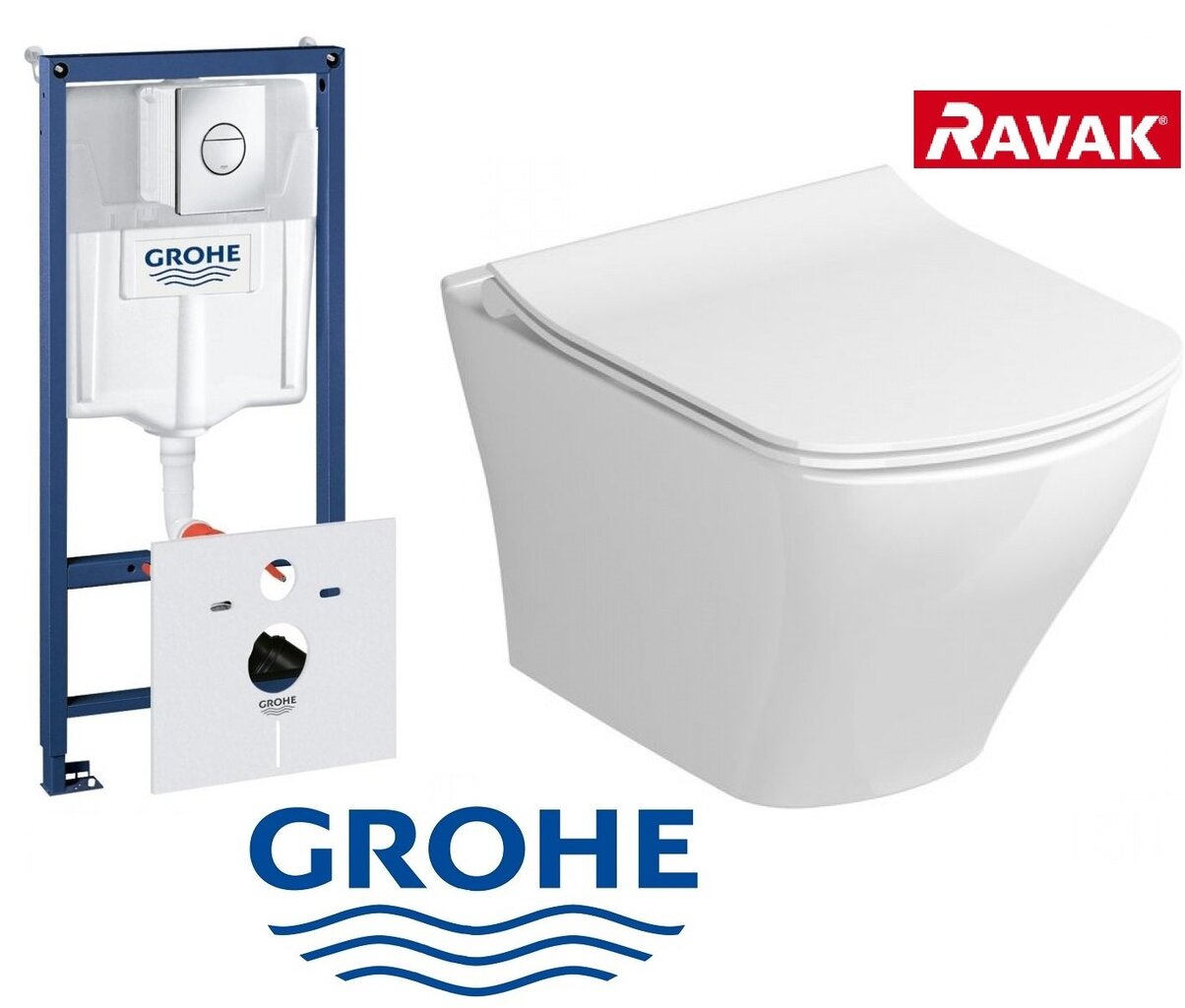 Potinkinio rėmo Grohe Rapid SL 4in1 38813001 ir klozeto Ravak Classic Rimoff komplektas kaina ir informacija | Klozetai | pigu.lt