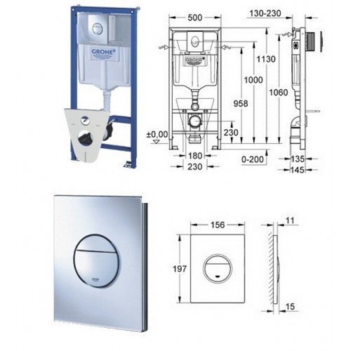 Potinkinio rėmo Grohe Rapid SL 4in1 38813001 ir klozeto Ravak Classic Rimoff komplektas kaina ir informacija | Klozetai | pigu.lt