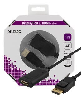 Deltaco DP-HDMI36-K, DP/HDMI, 1 m kaina ir informacija | Kabeliai ir laidai | pigu.lt