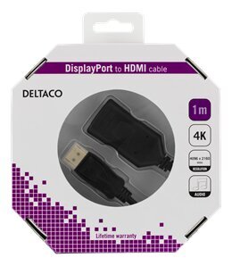 Deltaco DP-HDMI36-K, DP/HDMI, 1 m kaina ir informacija | Kabeliai ir laidai | pigu.lt