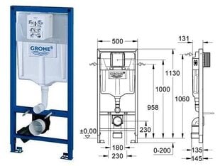 Potinkinio rėmo Grohe 38722001 ir klozeto REA Carter Rimless komplektas kaina ir informacija | Klozetai | pigu.lt