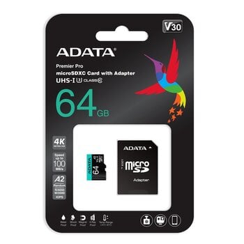 ADATA AUSDX64GUI3V30SA2-RA1 kaina ir informacija | Atminties kortelės telefonams | pigu.lt